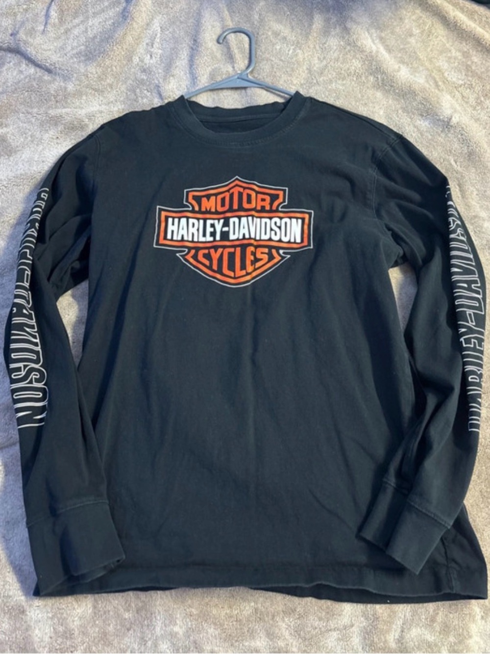 Harley-Davidson Black Long Sleeve Bar & Shield Tee with Orange Logo
